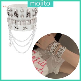 Mojito 2 ชิ้น พังก์ ร็อค หมุด ห่อ สร้อยข้อมือ หลายชั้น กะโหลก ดาว สายนาฬิกา Unisex