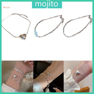 Mojito สร้อยข้อมือโซ่ ประดับลูกปัดไข่มุก กระดูกงู หัวใจ เครื่องประดับ สําหรับผู้หญิง Y2K Te