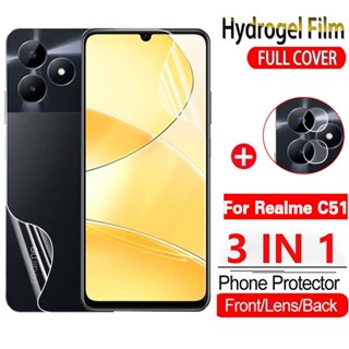 3in1 Front Back Hydrogel Film For Realme C51 C55 C53 RealmeC51 RealmeC53 NFC 5G 4G Rear Camera Lens Protecion Full Coverage Soft Screen Protector Film,Not Tempered Glass