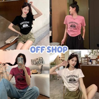 OFF SHOP พร้อมส่ง (OFF-52176) เสื้อไหมพรม แขนสั้น ดีเทลรูดข้าง คอกลม ทรงครอปสั้น -C