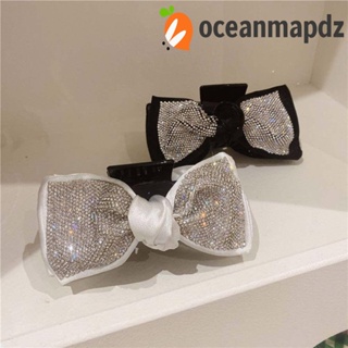 Oceanmapdz กิ๊บติดผม โบว์ริบบิ้น ขนาดใหญ่ ที่สง่างาม หวานแหวว ประดับเพชรเทียม เครื่องประดับผม