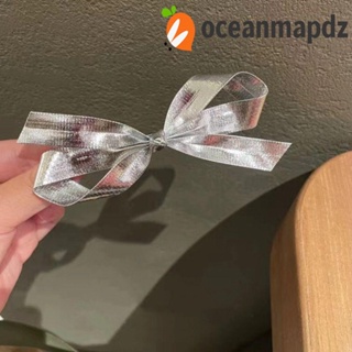 Oceanmapdz กิ๊บติดผม โลหะผสมเงิน หนัง Pu ประดับโบว์ สไตล์โลลิต้า สําหรับเด็กผู้หญิง Y2k