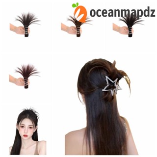 Oceanmapdz มวยผมยุ่ง ตรง สีน้ําตาล กิ๊บติดผม มวยปลอม เรียบง่าย สีดํา ทนความร้อน ไฟเบอร์ ดาว วิกผม ปาร์ตี้