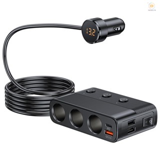 Ftqmp อะแดปเตอร์ชาร์จในรถยนต์ 128W PD+QC3.0 3 ซ็อกเก็ต 12-24V พร้อมพอร์ต USB 4 พอร์ต สวิตช์เปิด-ปิด สําหรับรถยนต์ รถบรรทุก SUV