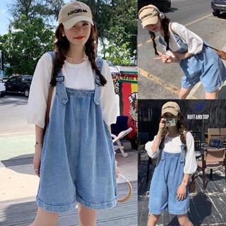 mimi&amp;didi*พร้อมส่ง*ชุดเอี๊ยมขาสั้นทรงหลวม กางเกงขาสั้นเอี๊ยมผ้ายีนส์ หญิง สไตล์วิทยาลัย เสื้อผ้าแฟชั่นเกาหลี#J7007
