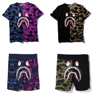 เสื้อยืด พิมพ์ลายพรางฉลาม BAPE สีคมชัด