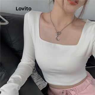 Lovito เสื้อยืดลําลอง เรียบง่าย สําหรับผู้หญิง LNA20106 (สีขาว)