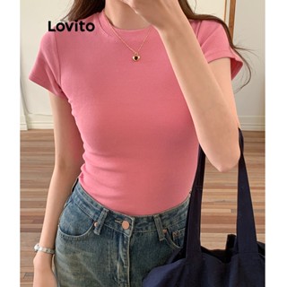 Lovito เสื้อยืด คอกลม ลําลอง เรียบง่าย สําหรับผู้หญิง LNE20109 (สีชมพู)