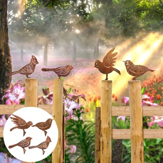 Rusty Metal Bird Fence Art Decorative Outdoor Garden Yard Silhouette Ornament