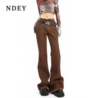 [Brown Jeans] NDEY2023 กางเกงยีนขายาว ขอบดิบ ทรงตรง ไฮเอนด์ สไตล์เรโทร สําหรับผู้หญิง