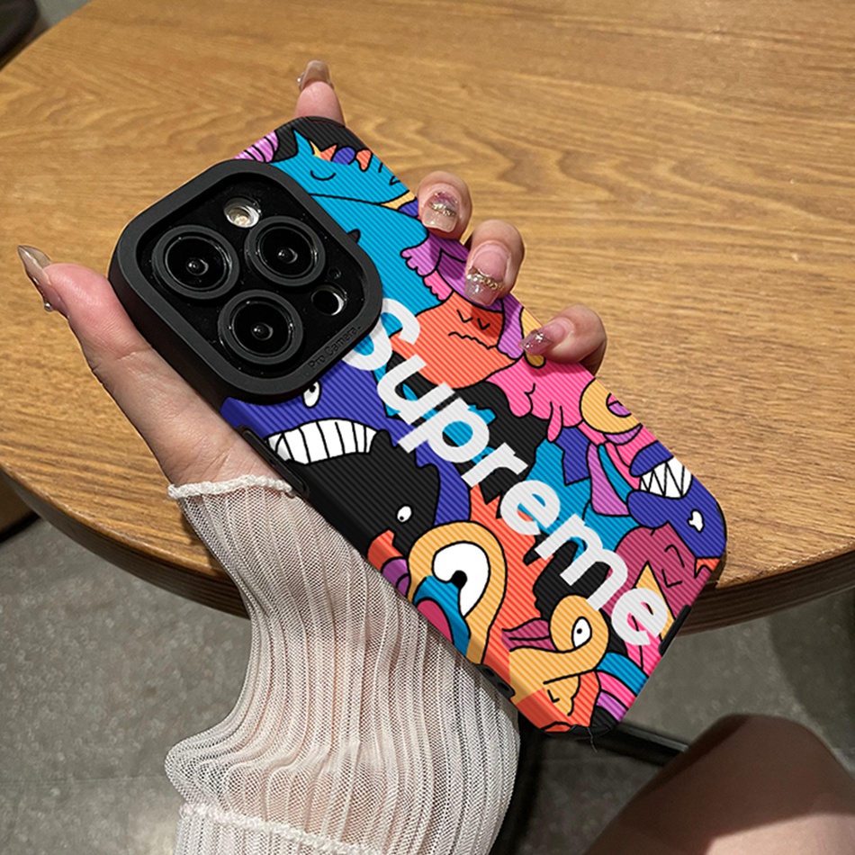 เคสโทรศัพท์มือถือหนัง ซิลิโคนนิ่ม กันกระแทก กันรอยกล้อง ลายการ์ตูน Supreme สําหรับ IPhone 11 12 13 14 Pro MAX X XR XS MAX 11Pro 13Pro 7 8 Plus SE 2020