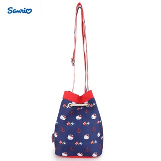 SANRIO 【Authorized】กระเป๋าสะพายไหล่ ทรงบักเก็ต ลาย Hello Kitty สีกรมท่า สําหรับผู้หญิง