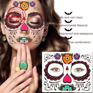 สติกเกอร์รอยสัก ลาย Day Of The Dead Face ฮาโลวีน สําหรับติดตกแต่งใบหน้า R1V6