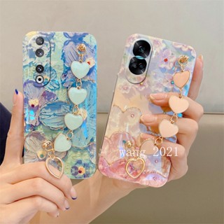 เคสโทรศัพท์มือถือ แบบนิ่ม ลายภาพวาดสีน้ํามัน รูปดอกไม้ ประดับพลอยเทียม มีสายคล้อง สําหรับ Honor90 Honor 70 90 Lite 5G 2023 Honor 90 Lite