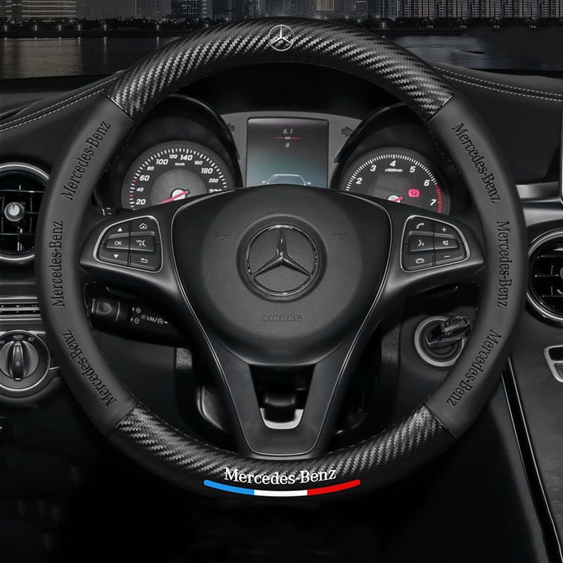 ปลอกหนังหุ้มพวงมาลัยรถยนต์ คาร์บอนไฟเบอร์ สําหรับ Mercedes Benz W210 W124 W203 W204 C200 W140 W176 W205 W123 W220 W211 W212 GLA GLB AMG