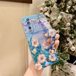 ใหม่ เคสโทรศัพท์มือถือนิ่ม ป้องกันเลนส์ ลายดอกไม้ ประดับพลอยเทียม พร้อมสายคล้องข้อมือ แฟชั่นหรูหรา สําหรับ Honor90 Honor 70 90 Lite 5G 2023