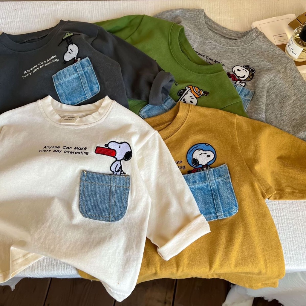 เสื้อยืดแขนยาว พิมพ์ลายการ์ตูน ทรงหลวม สไตล์เกาหลี สําหรับเด็กผู้ชาย
