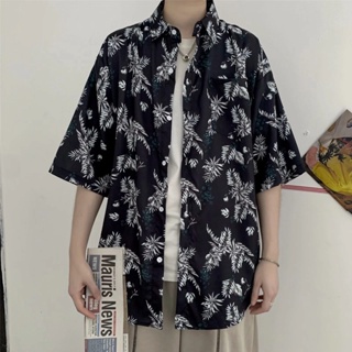 [W0057] เสื้อฮาวาย เสื้อเชิ้ตแขนสั้น ผ้าไหมอิตาลี แห้งไว Shirt ลายฮาวาย hawaii ใส่ได้ทั้งชายหญิง เล่นน้ำ สงกรานต์ ทะเล