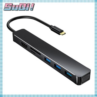 Suqi อะแดปเตอร์ฮับการ์ดรีดเดอร์ USB C OTG VGA HDMI USB 3.0 อะลูมิเนียมอัลลอย