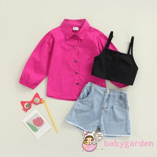 Babygarden- เซตเสื้อผ้าเด็กทารก , เสื้อเชิ้ตแขนยาว คอปก กระดุม เอวสูง ยกทรง ปิดสั้นลง