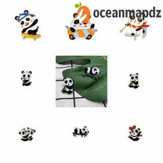 Oceanmapdz เข็มกลัด โลหะผสม ยักษ์แพนด้า สไตล์จีน หรูหรา การ์ตูน ปกเสื้อ น้ํามันหยด ตกแต่งเสื้อโค้ท