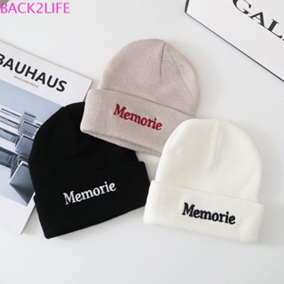 Back2life หมวกบีนนี่ ผ้าถัก ให้ความอบอุ่น สไตล์เกาหลี ฮิปฮอป เรโทร สีพื้น สําหรับผู้หญิง