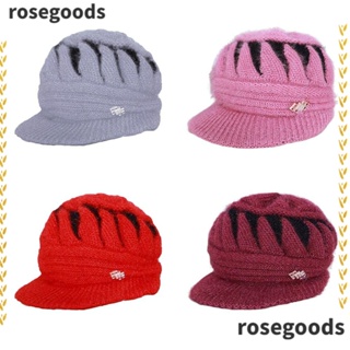 Rosegoods1 หมวกบีนนี่ถัก แบบหนา ให้ความอบอุ่น สําหรับผู้หญิง คุณยาย