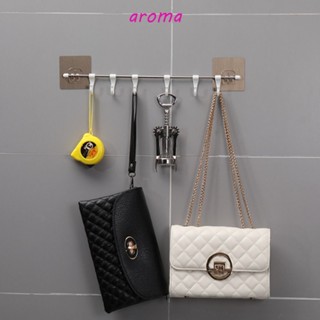 Aroma ชั้นวางของ 6 ตะขอ อเนกประสงค์ แบบติดผนัง มีกาวในตัว สําหรับจัดระเบียบบ้าน ห้องครัว