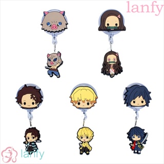 Lanfy ป้ายชื่อ บัตรประจําตัวประชาชน ลายดาบพิฆาตอสูร Kimetsu No Yaiba ดึงง่าย พับเก็บได้ สําหรับนักเรียน