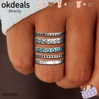 Okdeals แหวนแกะสลัก ฉลุลาย สไตล์โบฮีเมียน หรูหรา ของขวัญแต่งงาน สําหรับผู้หญิง 2 ชิ้น