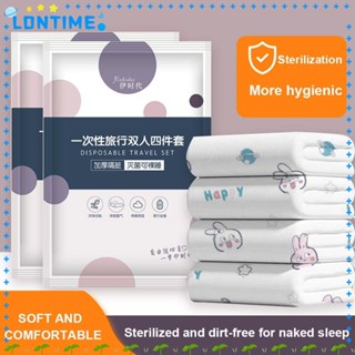 Lontime ชุดเครื่องนอน ผ้าปูที่นอน ปลอกหมอน ผ้านวม แบบหนา ไม่ทอ แบบพกพา 3 4 ชิ้น