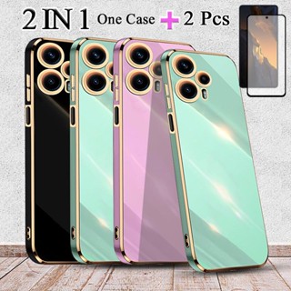 2 IN 1 เคสชุบทอง TPU พร้อมหน้าจอเซรามิค สองชิ้น สําหรับ Xiaomi Poco F5