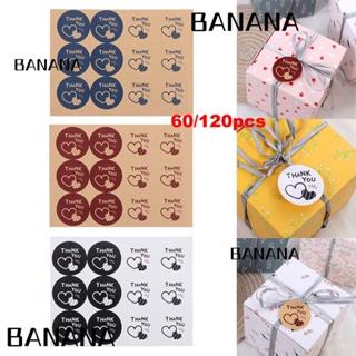 Banana1 สติกเกอร์แฮนด์เมด ทรงกลม ลายหัวใจ Thank You สําหรับตกแต่งเบเกอรี่ DIY 60 120 ชิ้น