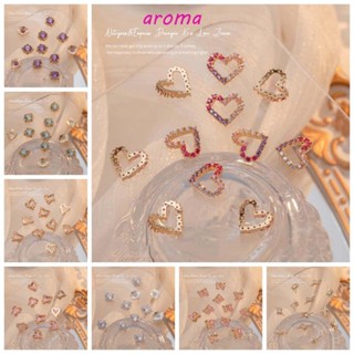 Aroma อุปกรณ์ตกแต่งเล็บ จี้โบว์ พลอยเทียม เพทาย หัวใจ น่ารัก สําหรับตกแต่งเล็บ DIY