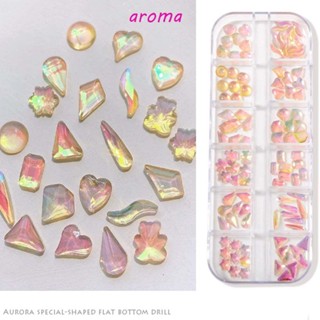 Aroma เครื่องประดับเล็บคริสตัล ทรงกลม รูปหัวใจ สไตล์ญี่ปุ่น ออโรร่า DIY