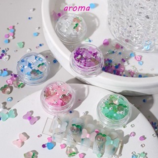Aroma อัญมณีไข่มุก พลอยเทียม เรซิ่น รูปโบว์ 3D สําหรับตกแต่งเล็บ DIY