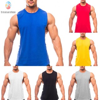 【TRSBX】Male Mens Vest Round Neck Solid Color T-shirt Breathable Fitness M~2XL