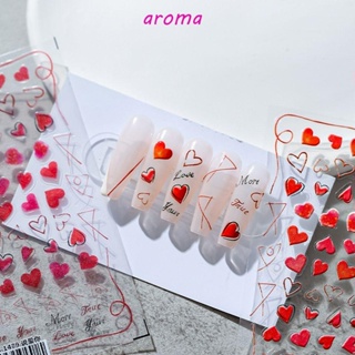 Aroma สติกเกอร์ติดเล็บ ลายตัวอักษรภาษาอังกฤษ ดอกไม้ หัวใจ ตัวอักษรภาษาอังกฤษ มีกาวในตัว สําหรับตกแต่งเล็บ