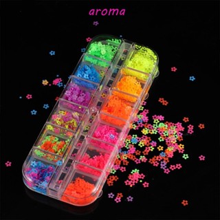 Aroma อุปกรณ์ตกแต่งเล็บ เลื่อมนีออน ลายดอกไม้น่ารัก คละสี สําหรับตกแต่งเล็บ DIY