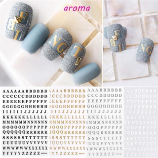 Aroma สติกเกอร์ ลายตัวอักษรภาษาอังกฤษ 3D มีกาวในตัว สีดํา สีทอง สําหรับตกแต่งเล็บ