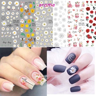 Aroma สติกเกอร์ตกแต่งเล็บ ลายดอกเบญจมาศ มีกาวในตัว สีชมพูกุหลาบ DIY