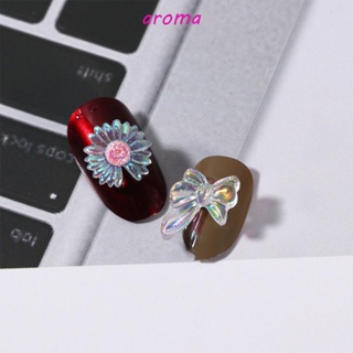 Aroma เครื่องประดับตกแต่งเล็บ รูปดอกไม้ 3D แวววาว สีโปร่งใส