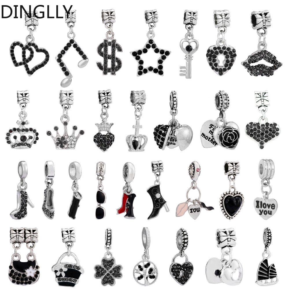 Dinglly จี้รูปหัวใจ ดอกไม้ ประดับพลอยเทียม สีดํา สําหรับทําเครื่องประดับ Diy