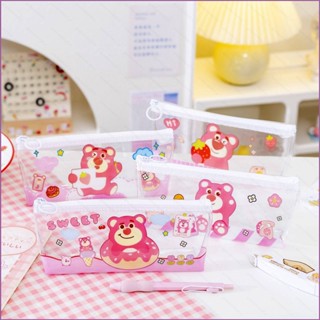 Cwc Lotso กระเป๋าดินสอ ลายการ์ตูนหมี สตรอเบอร์รี่ ความจุขนาดใหญ่ สีโปร่งใส สําหรับใส่เครื่องเขียนนักเรียน