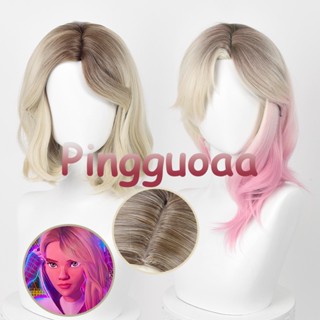 【Manmei】Gwen Stacy Spiderman Across The Spider Verse Cosplay Wig Pink Gradient Wig Anime Cosplay Wigs Heat Resistant Synthetic Hair