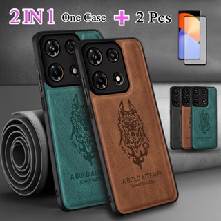 2 IN 1 เคสโทรศัพท์หนัง เซรามิก กันรอยหน้าจอ ทรงโค้ง เรียบง่าย สําหรับ Infinix Note 30 Pro 4G