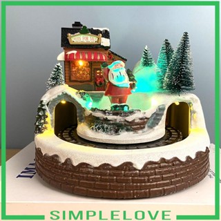 [Simple] บ้านหมู่บ้านคริสต์มาส มีไฟ LED ขนาดเล็ก หมุนได้