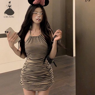 Kans ชุดมินิเดรสสั้น เอวสูง ลายทาง โชว์หลัง แนวเซ็กซี่ สําหรับผู้หญิง TH