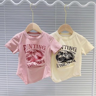 [Cotton Tshirt] เสื้อยืดแขนสั้น ผ้าฝ้าย จับจีบ ทรงไม่สมมาตร แฟชั่นสไตล์เกาหลี สําหรับเด็กผู้หญิง (1-13 ปี)