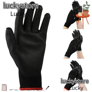 Lucky ถุงมือไนล่อน โพลียูรีเทน สีดํา เพื่อความปลอดภัย 1/6 คู่